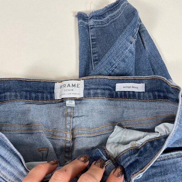 Frame Women Le High Waist Skinny Jeans Blue 30 Denim Pockets Medium Wash Zip USA - Picture 7 of 14